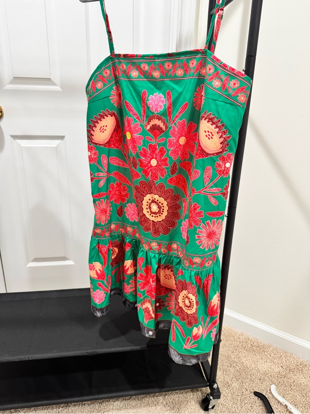 SHEIN Green Floral Tiered Mini Dress